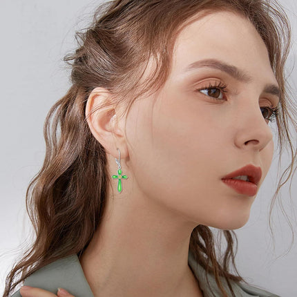 925 Sterling Silver & Birthstone Infinity Cross Earrings for Women, Hypoallergenic Faith Jewelry Gift, 36.1mm