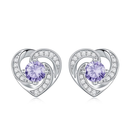 925 Sterling Silver Birthstone Heart Stud Earrings Jewelry Gifts for Women