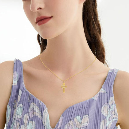 14K Gold Star of David Celtic Knot Cross Pendant Necklace Religious  for Men & Women