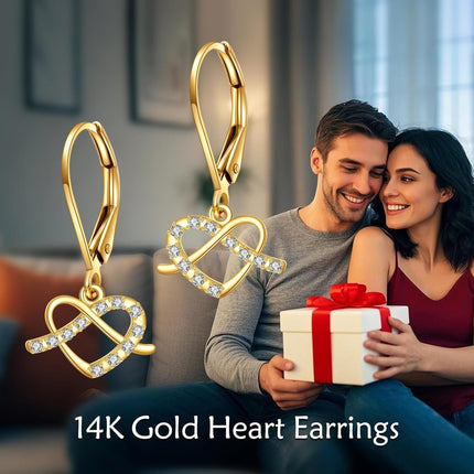 14K Gold Infinity Heart CZ Leverback Earrings for Women - Holiday Ideas