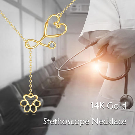 14K Gold Caduceus Heart Pendant Necklace Medical Symbol s for Nurses