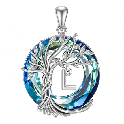 925 Sterling Silver Blue Crystal Tree of Life Initial Necklace Family Letter Pendant Birthday Mother s Day Gifts for Her