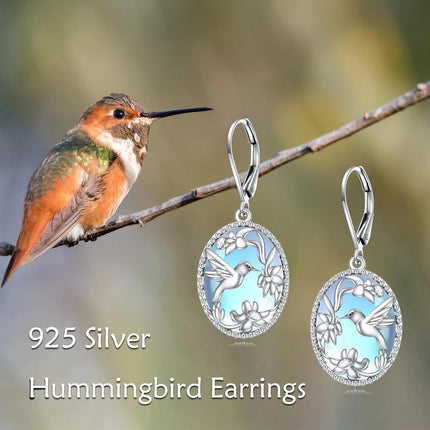 925 Sterling Silver Gold-Plated Blue Lapis Lazuli Hummingbird & Flower Drop Earrings