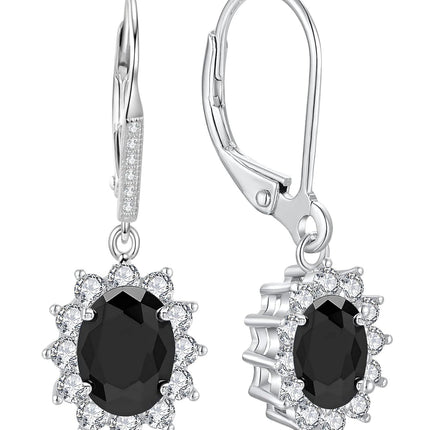 925 Sterling Silver Oval Cut Birthstone Dangle Leverback Earrings for Women Mom