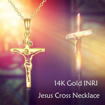 14K Gold Crucifix Pendant Necklace Christian s for Men & Women