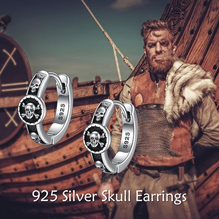 925 Sterling Silver Skull & Crossbones Huggie Hoop Earrings for Men and Women - Unique Gift Idea