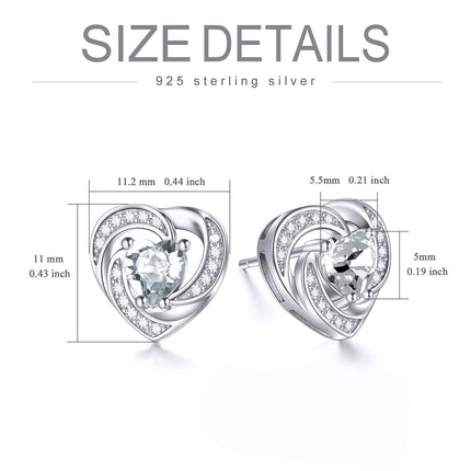 925 Sterling Silver Birthstone Heart Stud Earrings Jewelry Gifts for Women