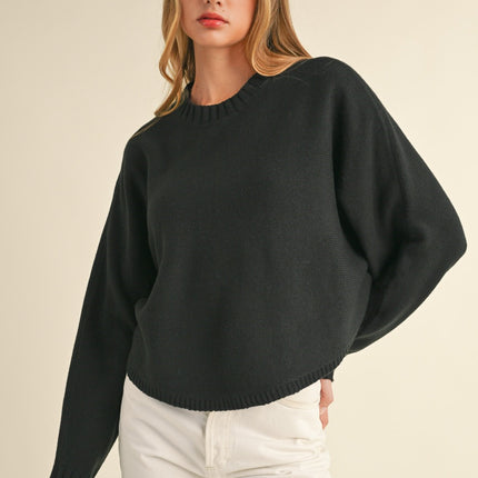 Mable Round Neck Dolman Sleeve Cropped Sweater