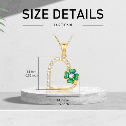 14K Gold Green Enamel Four-Leaf Clover Pendant Necklaces for Women - 18 Chain