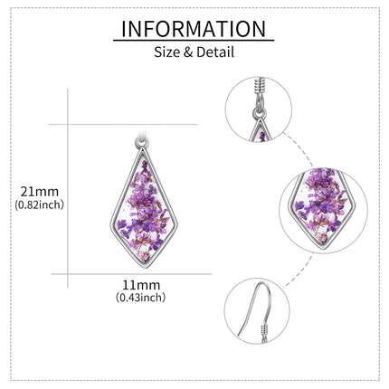 925 Sterling Silver Purple Floral Cubic Zirconia-Shaped Drop Earrings