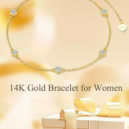 14K Gold Bezel Set Round Moissanite Chain Bracelet for Women 7 - VVS1 Clarity D Color Diamond Alternative