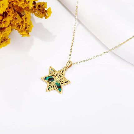 14K Gold Tree of Life Star Pendant Necklaces for Women