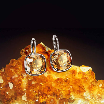 925 Sterling Silver Green Cushion Cut Austrian Crystal Leverback Earrings Hypoallergenic Gift for Her