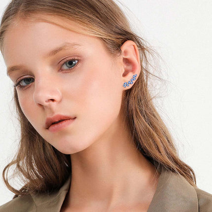 925 Sterling Silver Pink Austrian Crystal Leaf Ear Climber Hypoallergenic Earrings