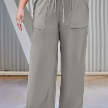 Plus Size Drawstring Straight Pants with Pockets