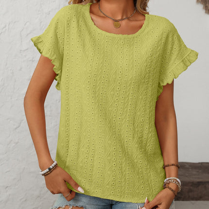 Mandy Eyelet Round Neck Short Sleeve Top