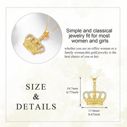 14K Gold Diamond Pearl Crown Pendant Necklace for Women