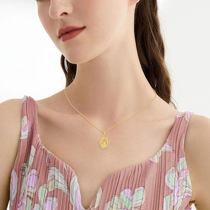 14K Gold Saint Christopher Protect Us Religious Pendant Necklace for Men & Women