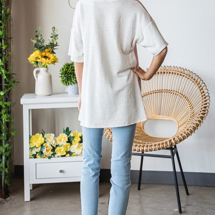 Heimish Full Size Contrast Waffle-Knit Half Sleeve Blouse