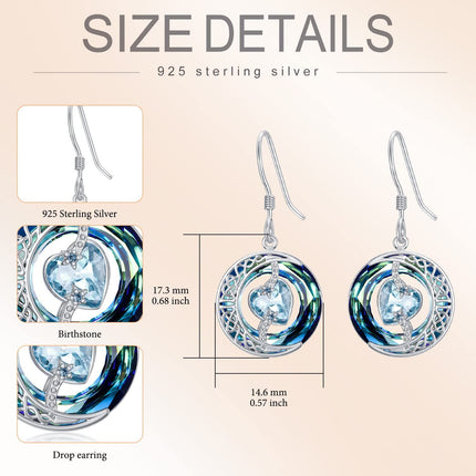 925 Sterling Silver Purple Heart & Blue Swarovski Crystals Round Drop Earrings for Women