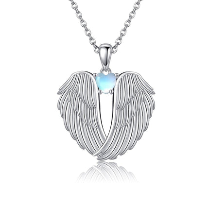 925 Sterling Silver Birthstone Angel Wings Pendant Necklace