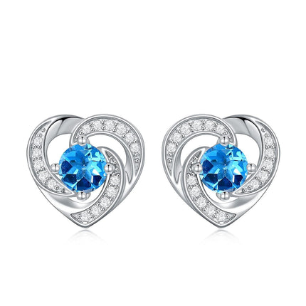 925 Sterling Silver Birthstone Heart Stud Earrings Jewelry Gifts for Women