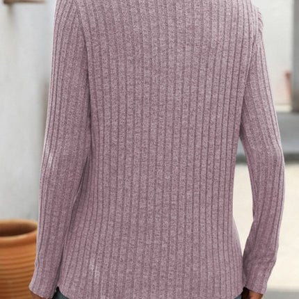 Ribbed V-Neck Long Sleeve T-Shirt