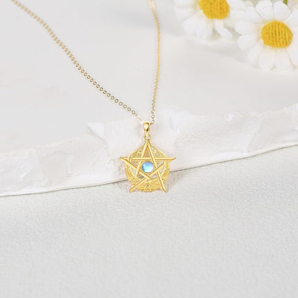 14K Gold Star Moonstone Pendant Necklace for Women - Holiday s
