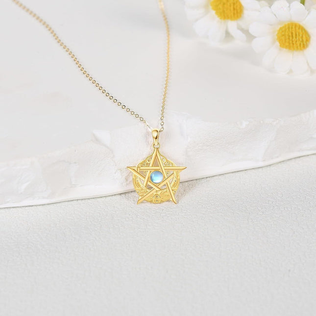 14K Gold Star Moonstone Pendant Necklace for Women - Holiday s