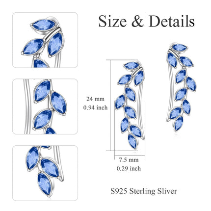 925 Sterling Silver Pink Austrian Crystal Leaf Ear Climber Hypoallergenic Earrings