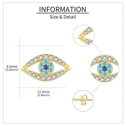 14K Gold Evil Eye CZ Stud Earrings - Christmas Gift Ideas for Her