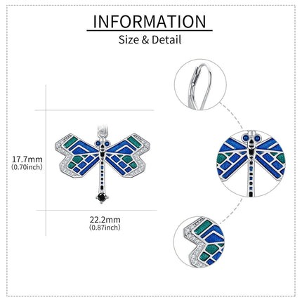 925 Sterling Silver Blue Green Enamel Dragonfly Drop Earrings for Women