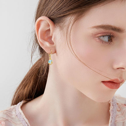 14K Gold Teardrop Larimar Leverback Earrings for Women's Fashion s