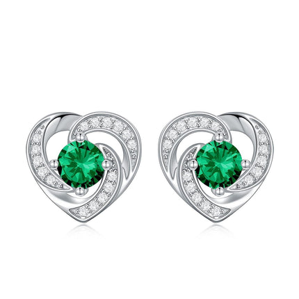 925 Sterling Silver Birthstone Heart Stud Earrings Jewelry Gifts for Women