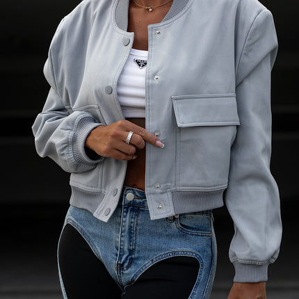 Pocketed Snap Down Baseball Collar Jacket