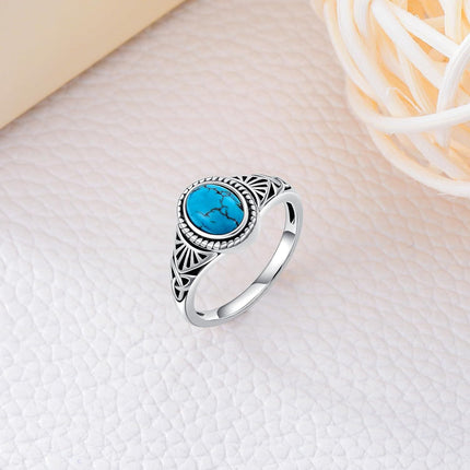 925 Sterling Silver Natural Turquoise Stone Boho Style Adjustable Band Ring for Women