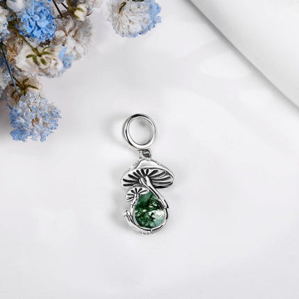 925 Sterling Silver Green Turquoise Stone Mushroom Pendant Charm Bracelet for Women Mom Gift