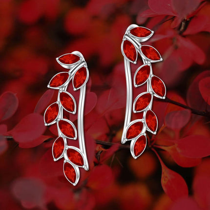 925 Sterling Silver Pink Austrian Crystal Leaf Ear Climber Hypoallergenic Earrings