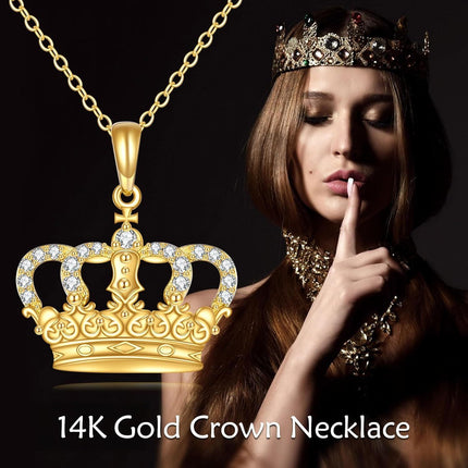 14K Gold Diamond Pearl Crown Pendant Necklace for Women
