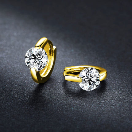 18K Gold Round Cut Moissanite Huggie Hoop Earrings for Women