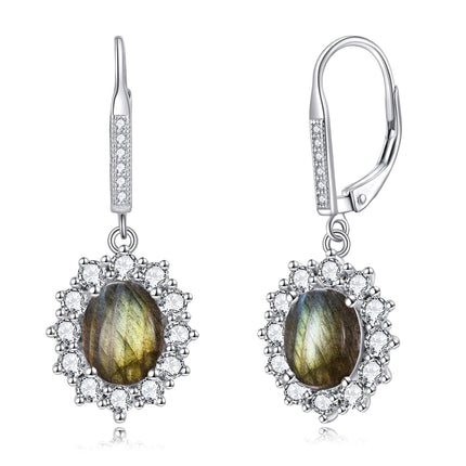 925 Sterling Silver Oval Cut Birthstone Dangle Leverback Earrings for Women Mom