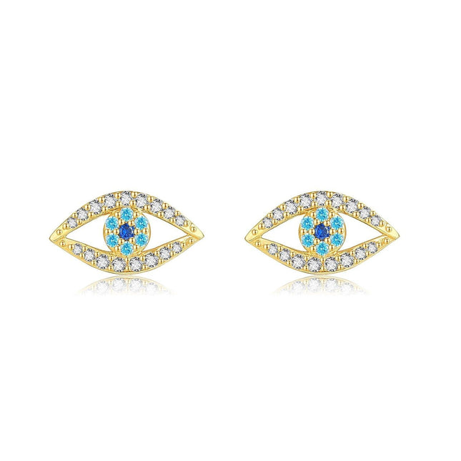 14K Gold Evil Eye CZ Stud Earrings - Christmas Gift Ideas for Her