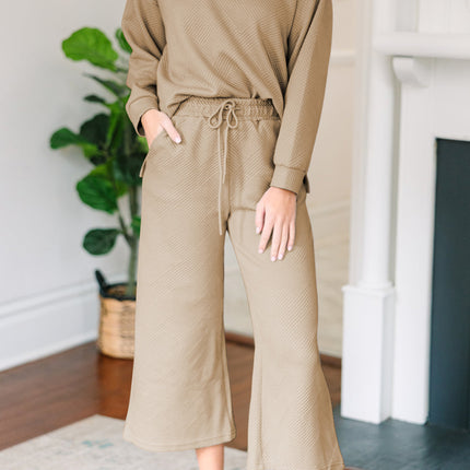 Textured Collared Neck Top and Wide Leg Pants Set