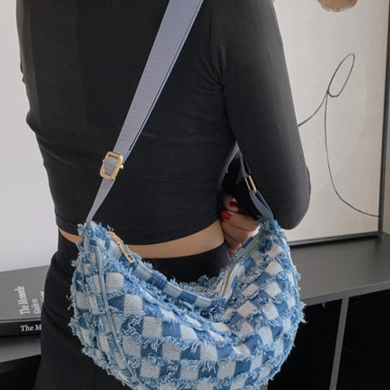 Raw Hem Checkered Denim Crossbody Bag