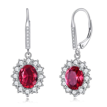 925 Sterling Silver Oval Cut Birthstone Dangle Leverback Earrings for Women Mom