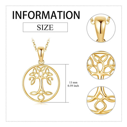14K Gold Star Shaped Tree of Life Pendant Necklace for Women - Fine