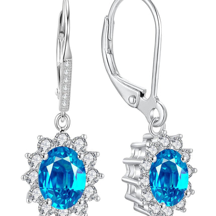 925 Sterling Silver Oval Cut Birthstone Dangle Leverback Earrings for Women Mom