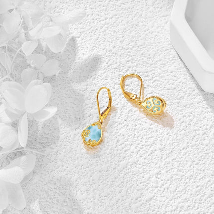 14K Gold Teardrop Larimar Leverback Earrings for Women's Fashion s