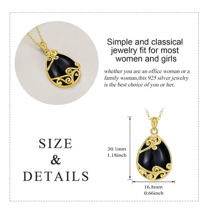 925 Sterling Silver Filigree Teardrop Pendant Necklace for Women
