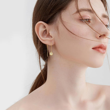 14K Gold  Flower Shape Crystal Threader Earrings for Women